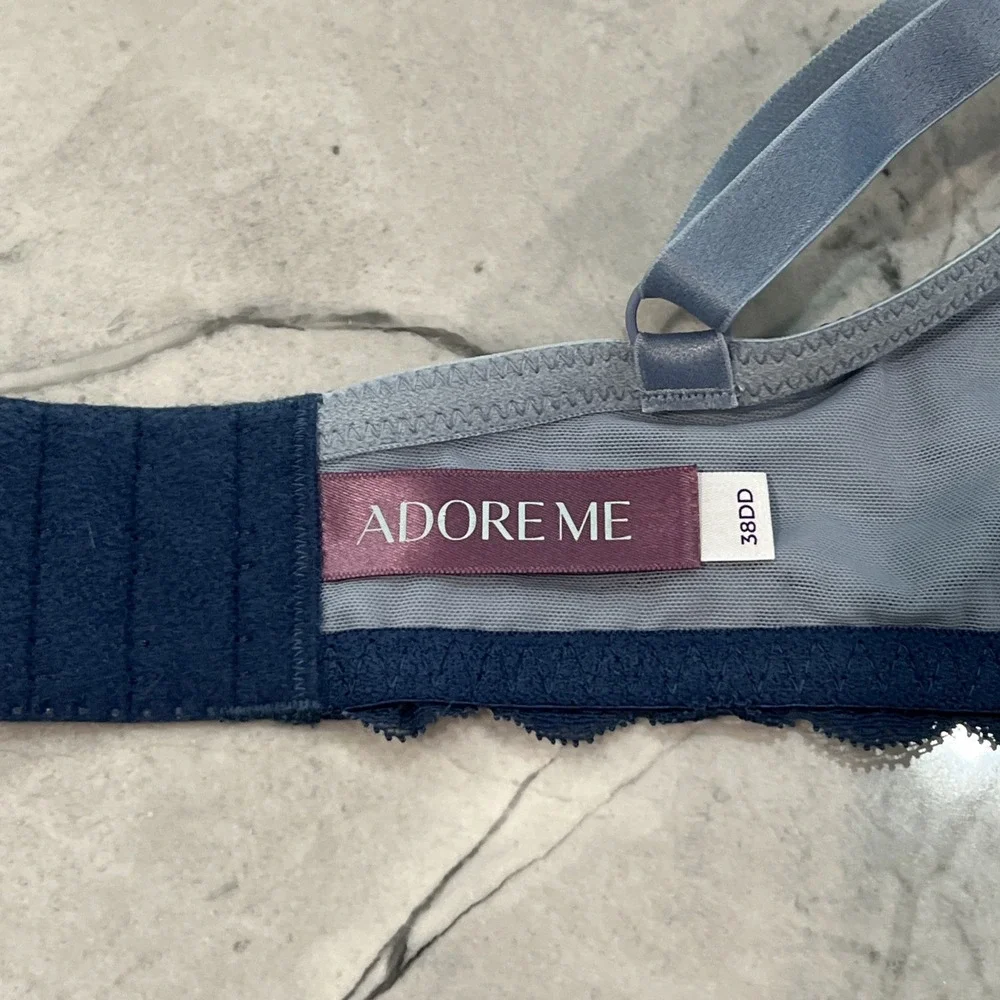 Adore Me Bra 38DD Push Up Plunge‎ Underwire Blue Floral